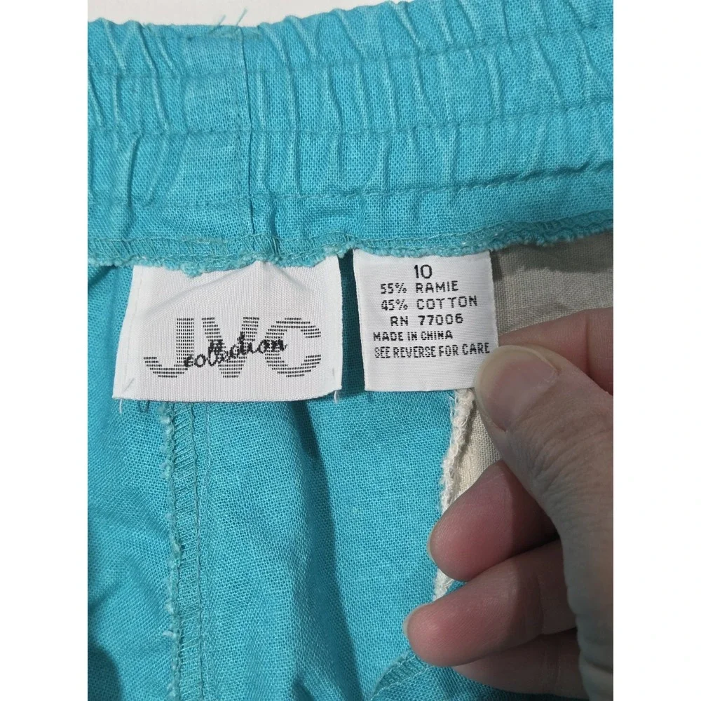 90s JVC Collection Pleated Mom Shorts‎ 10 Turquoise Teal High Rise Ramie Elastic